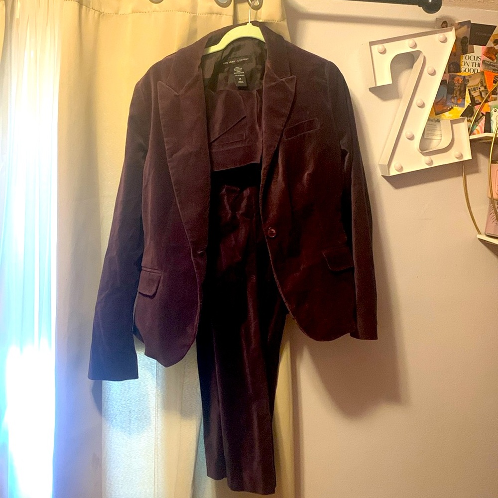 Plum two piece velvet pants suit